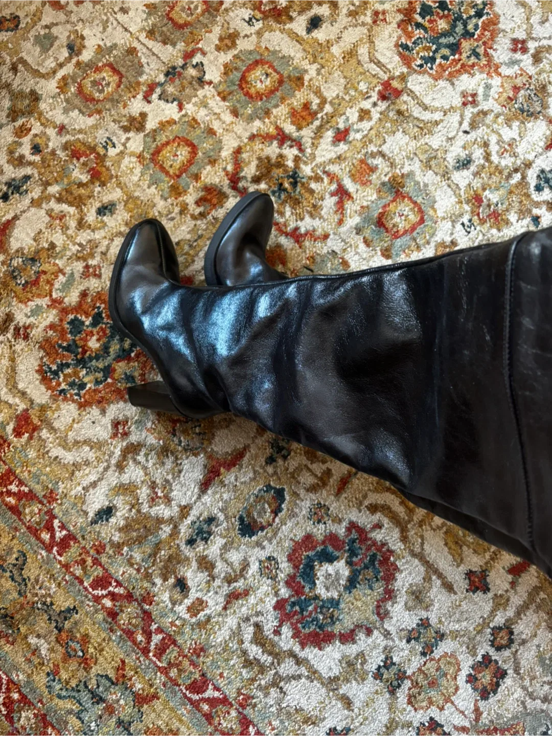 Zara Black Leather Over-the-Knee Boots - Size 40 image indicator(2)