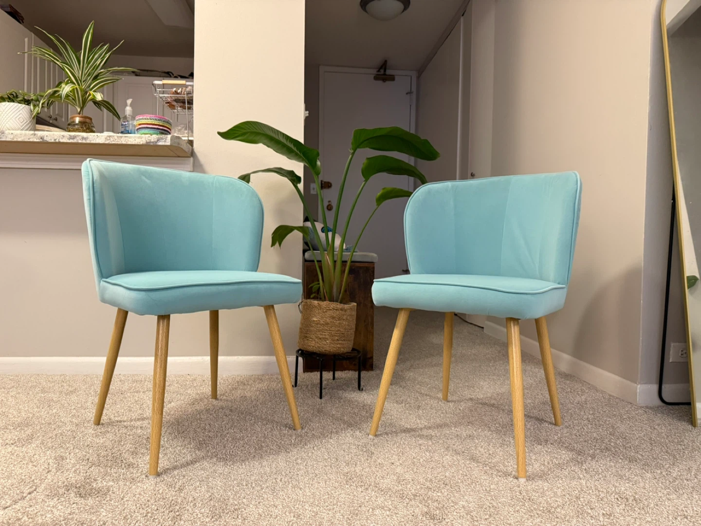 Round Dining Table with 2 Blue Chairs - photo 2