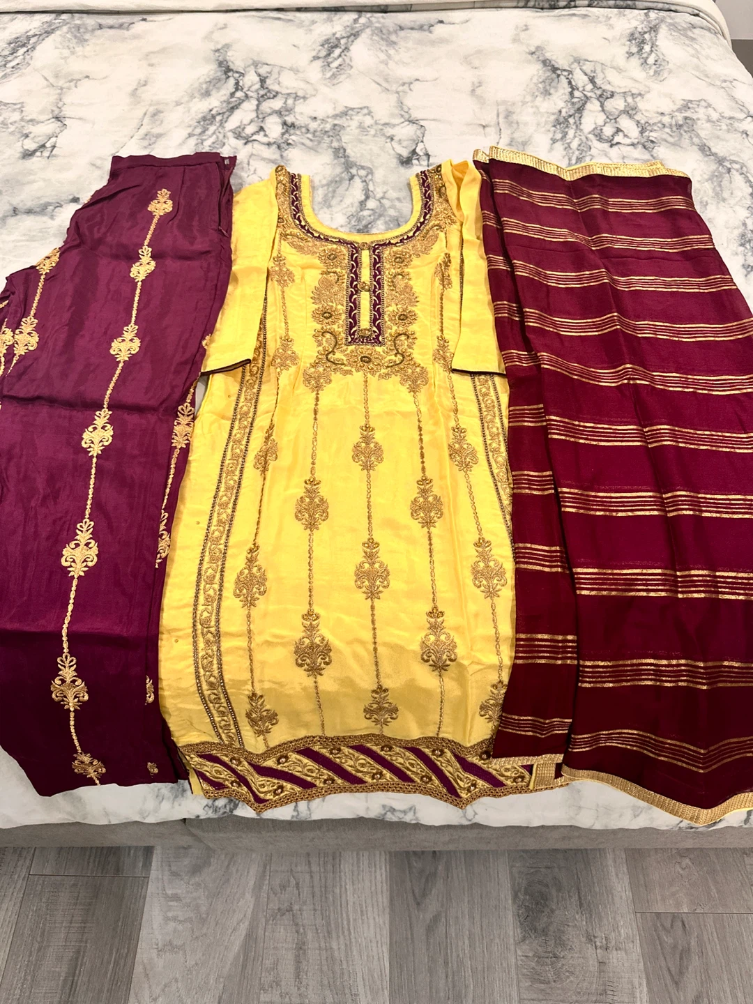 Yellow & Maroon Salwar Kameez Suit