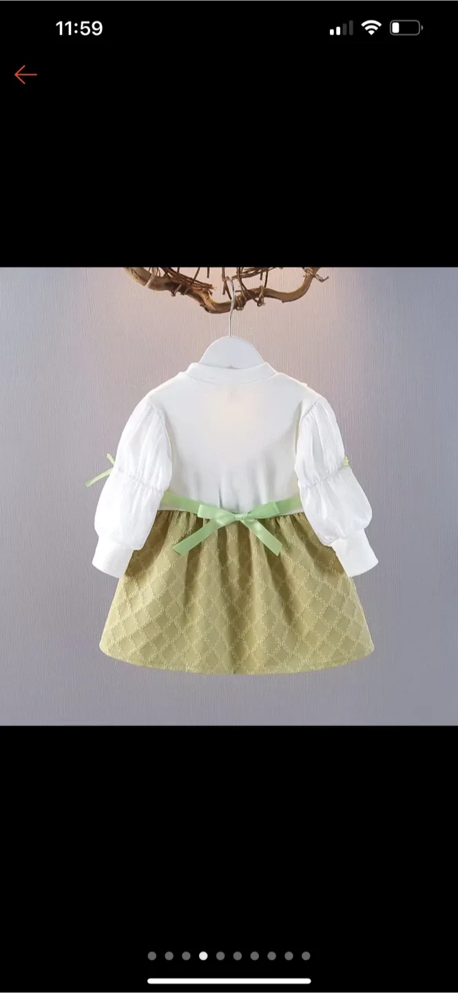 Girl's Dress, Green and White image indicator(2)