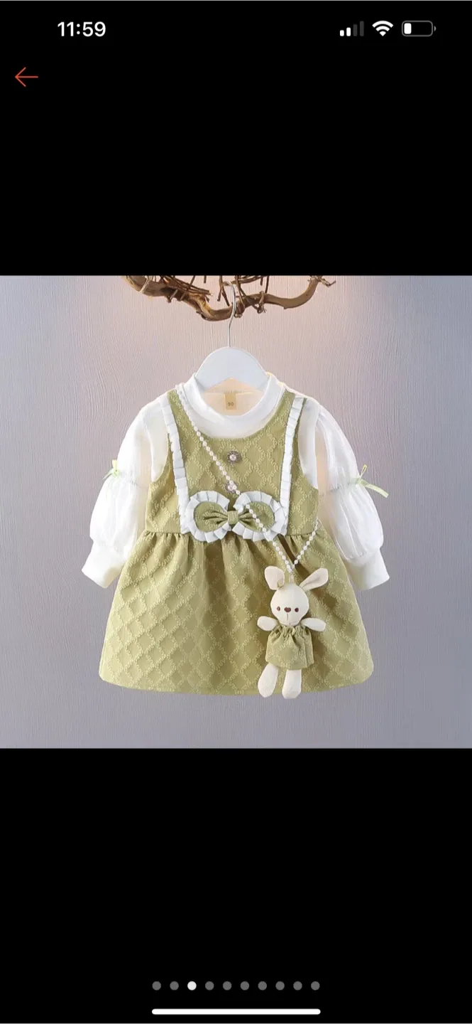 Girl's Dress, Green and White
