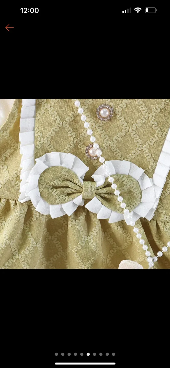 Girl's Dress, Green and White image indicator(3)