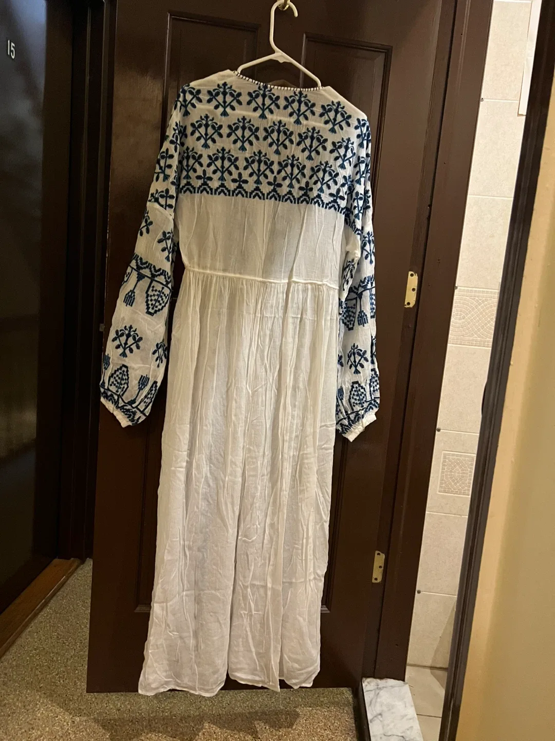 Zara White Embroidered Maxi Dress/Beach Cover-up image indicator(2)