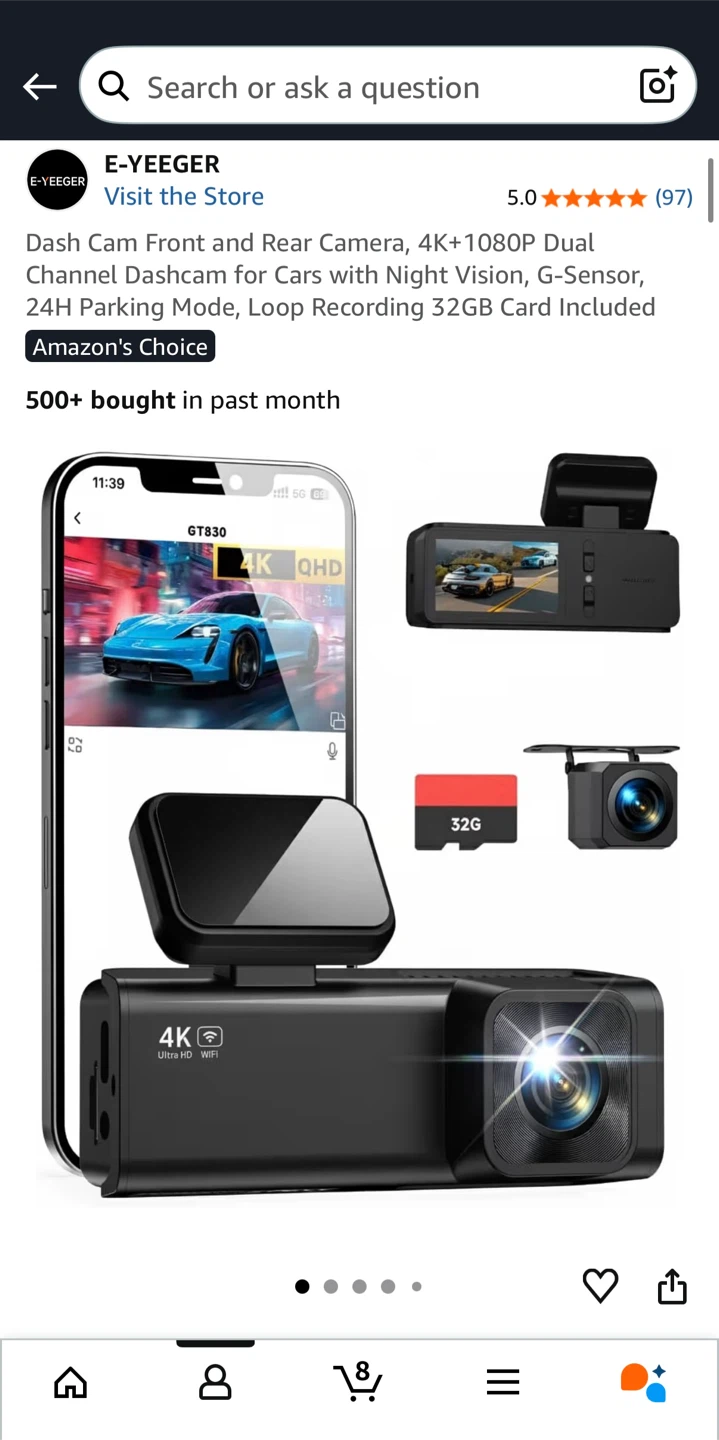 New in box! 4K Dash Camera Front and Rear + 32GB memory card