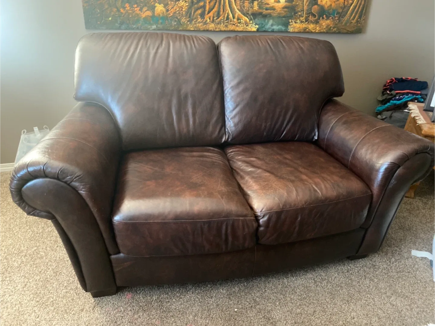 Brown Leather Loveseat