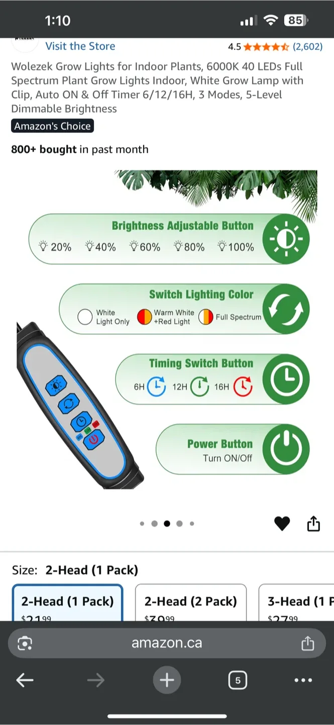 Wolezek Grow Lights for Indoor Plants - 2-Head image indicator(6)