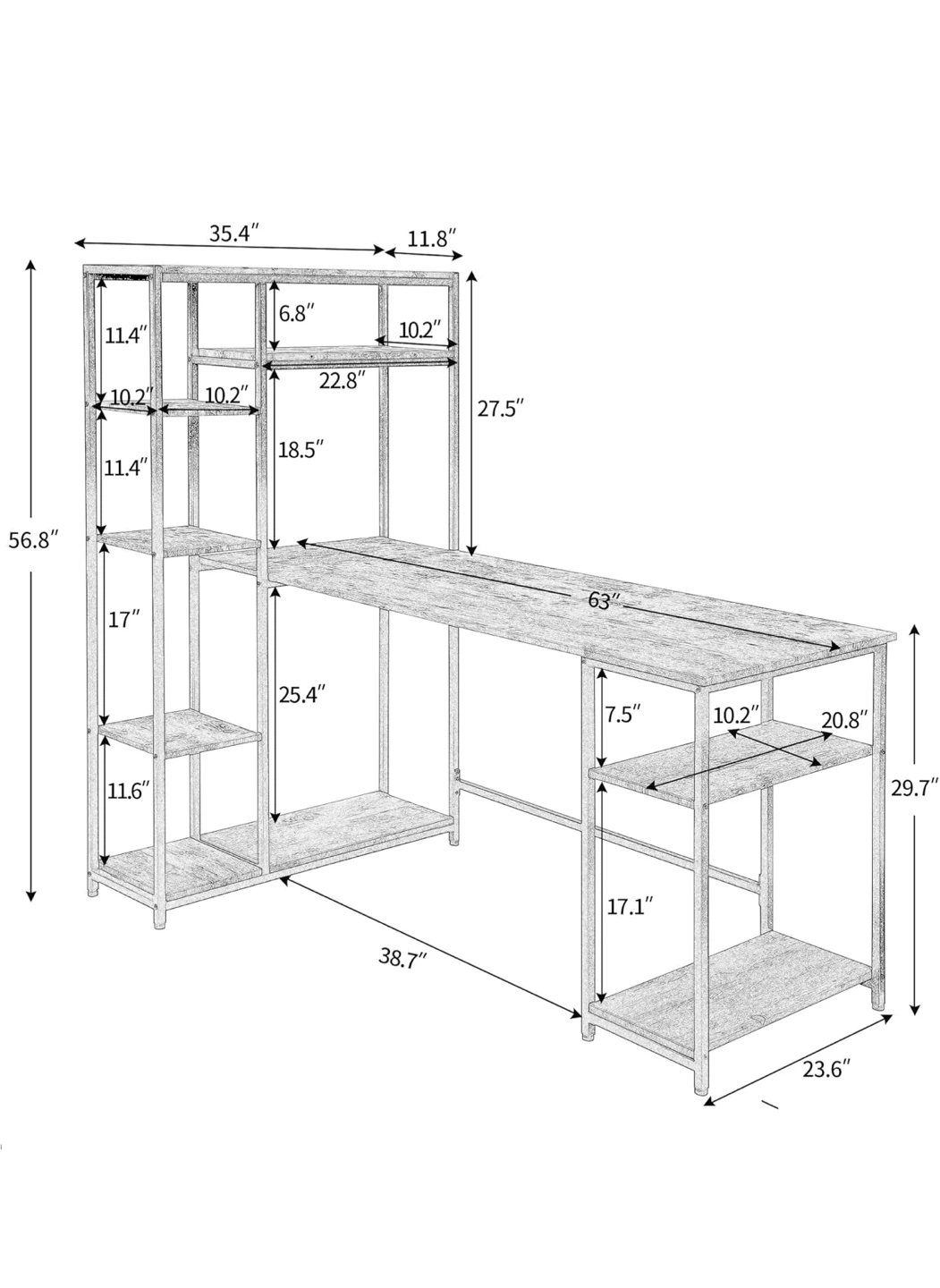 Rustic Brown Computer Desk with Shelves - photo 5