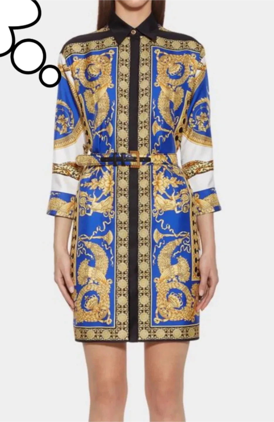 Versace Style Blue & Gold Patterned Shirt thumbnail