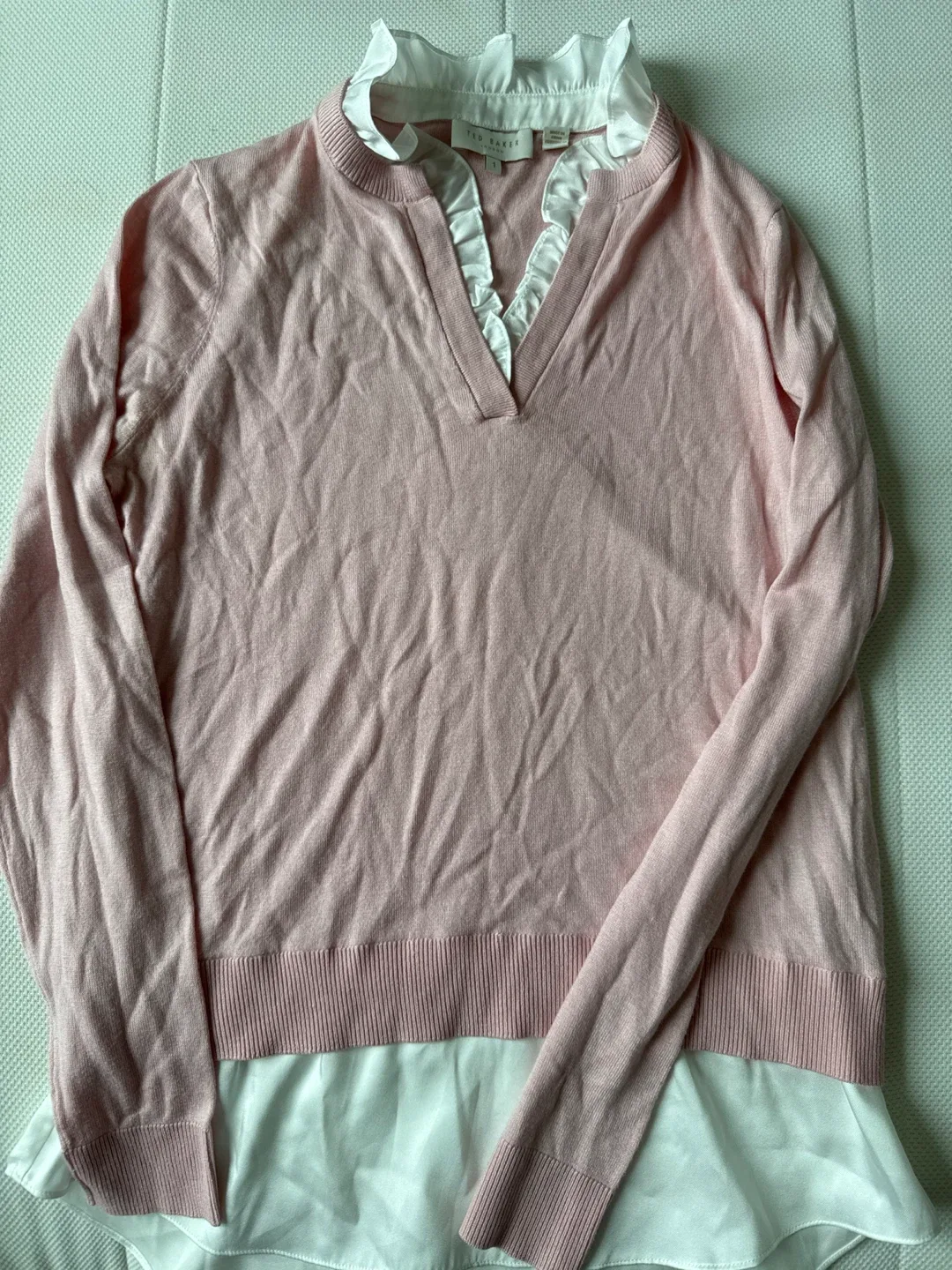 Ted Baker Pink Sweater with White Ruffle Detail, Size 1 thumbnail