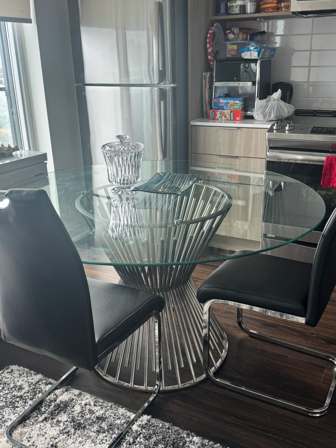 Glass Top Dining Table with 4 Black Chairs - photo 2