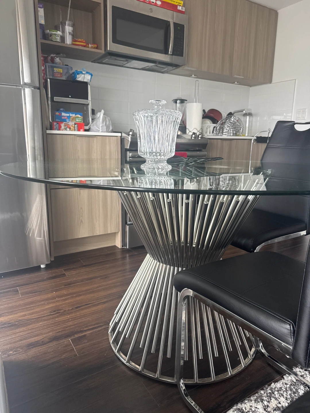 Glass Top Dining Table with 4 Black Chairs - photo 3