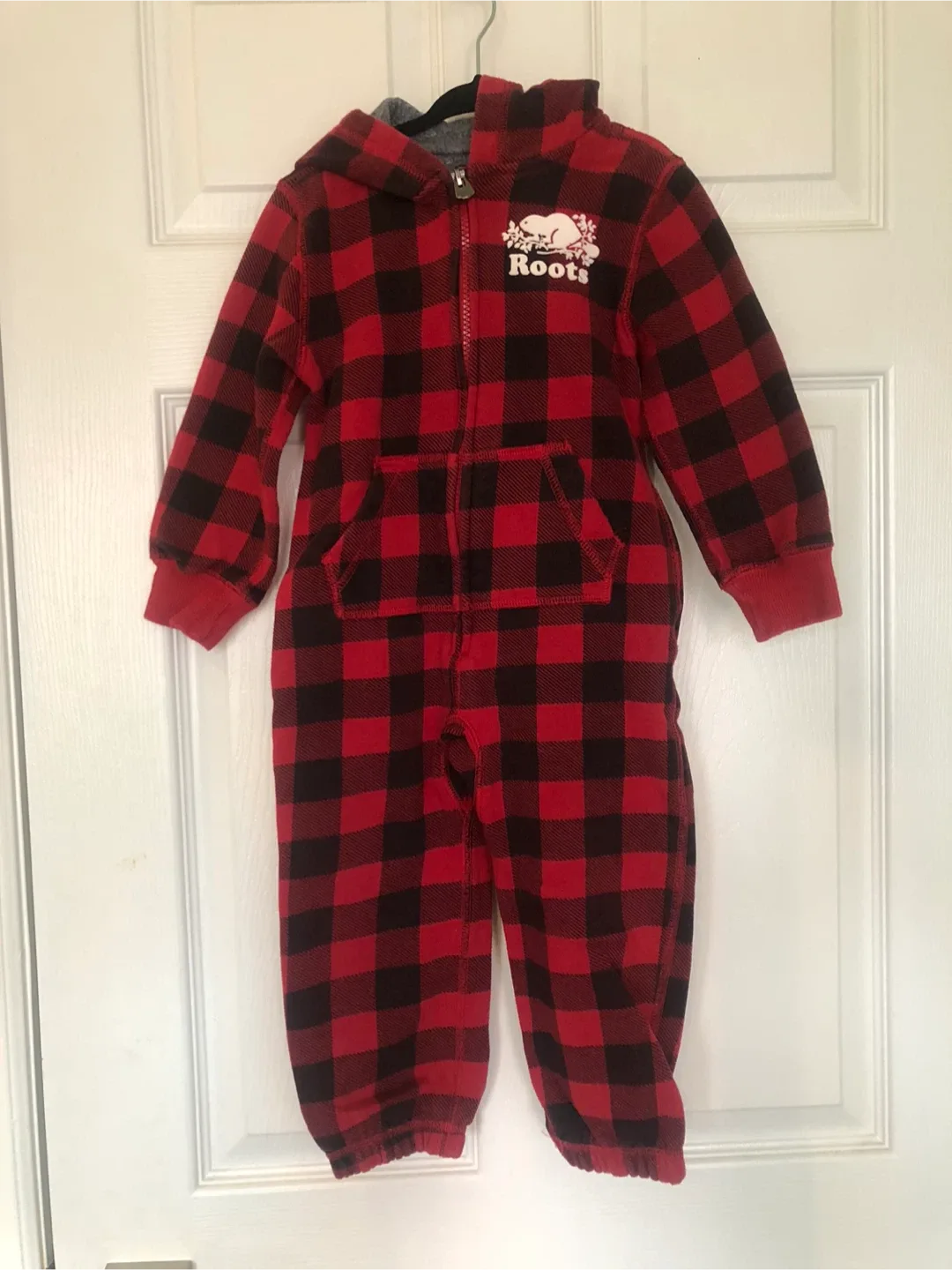 Roots Kids Red Plaid Onesie with Hoodie 3T thumbnail