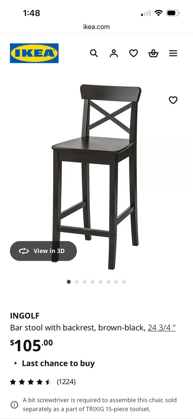 IKEA Ingolf Bar Stools x 2 + chair pads x 2 - photo 5