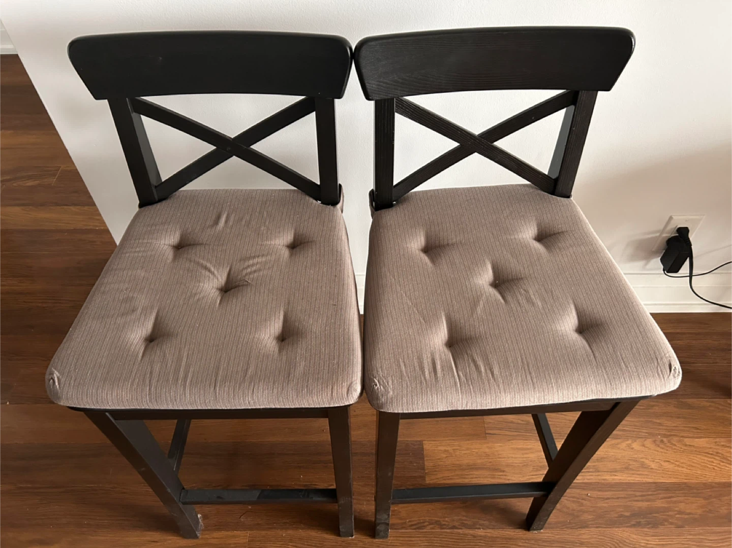 IKEA Ingolf Bar Stools x 2 + chair pads x 2
