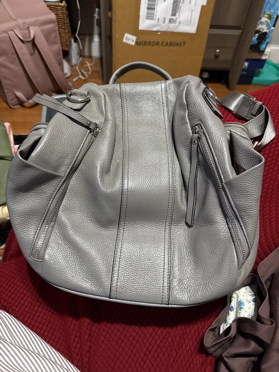 Grey Leather Backpack