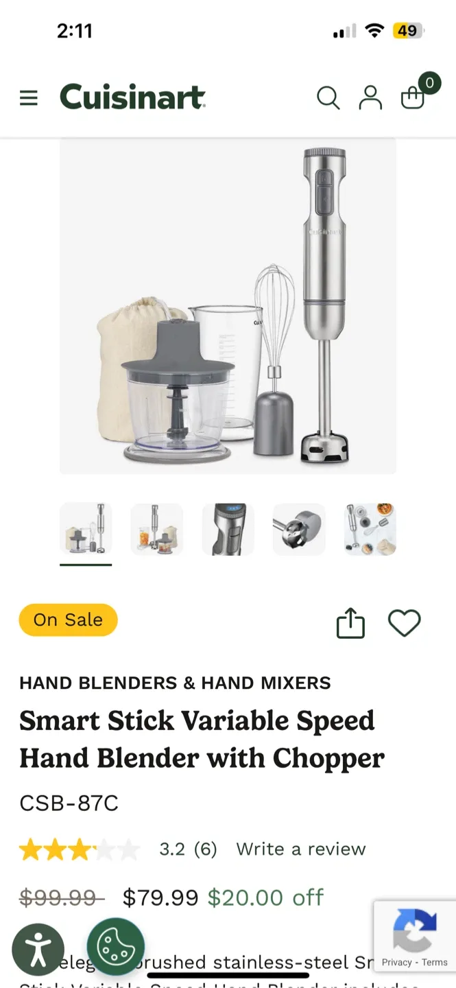 Cuisinart Smart Stick Hand Blender with Chopper thumbnail