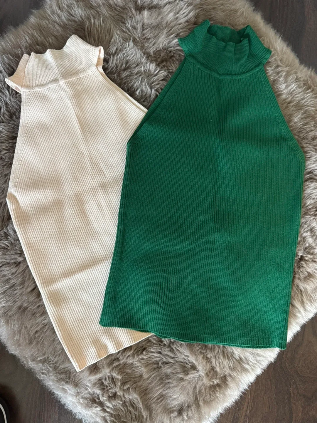 Two Knit Halter Tops - pink& Green