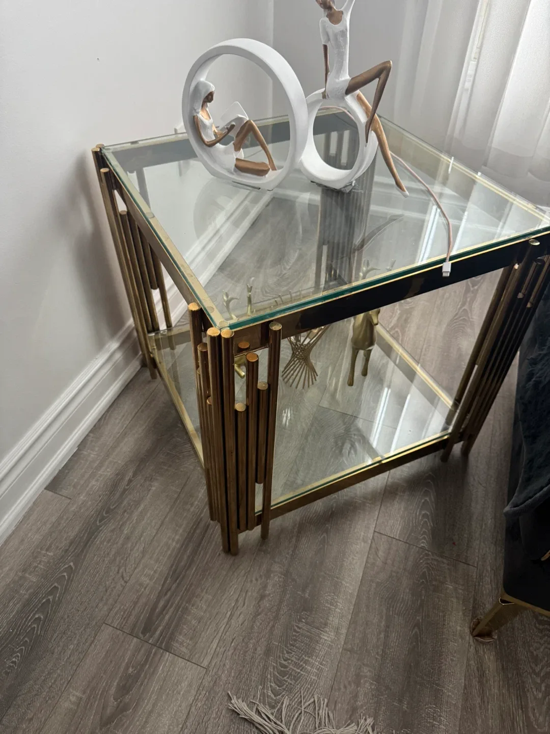 Gold Finish Glass Top Side Table and coffee table image indicator(3)