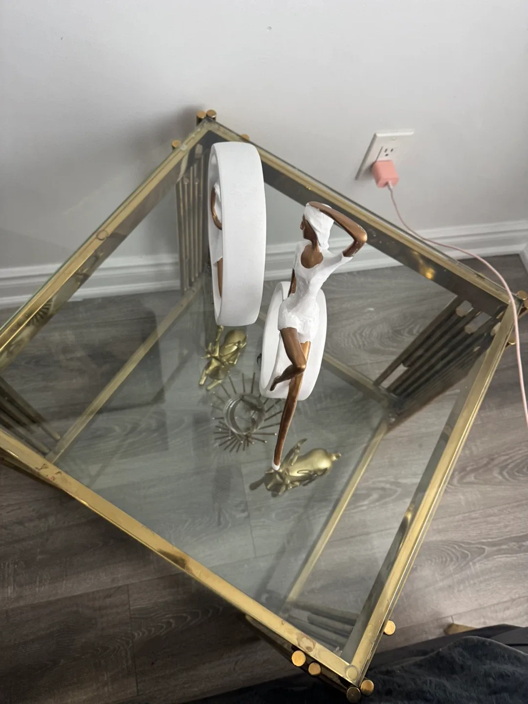 Gold Finish Glass Top Side Table and coffee table image indicator(4)