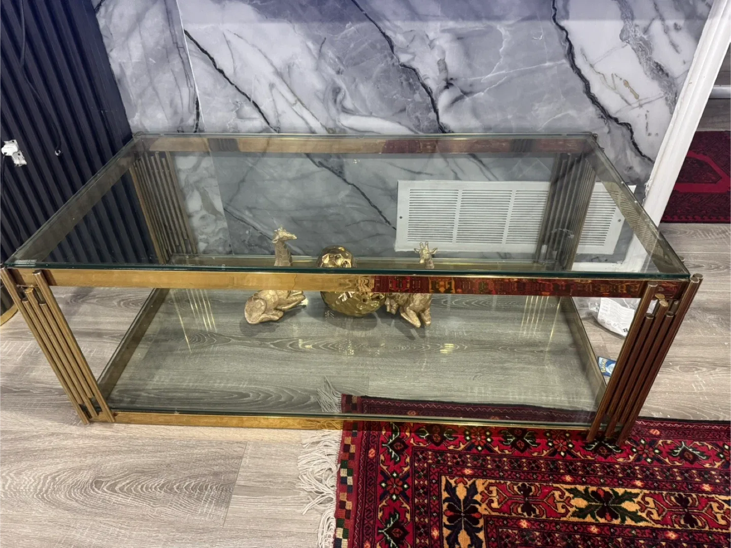 Gold Finish Glass Top Side Table and coffee table image indicator(2)