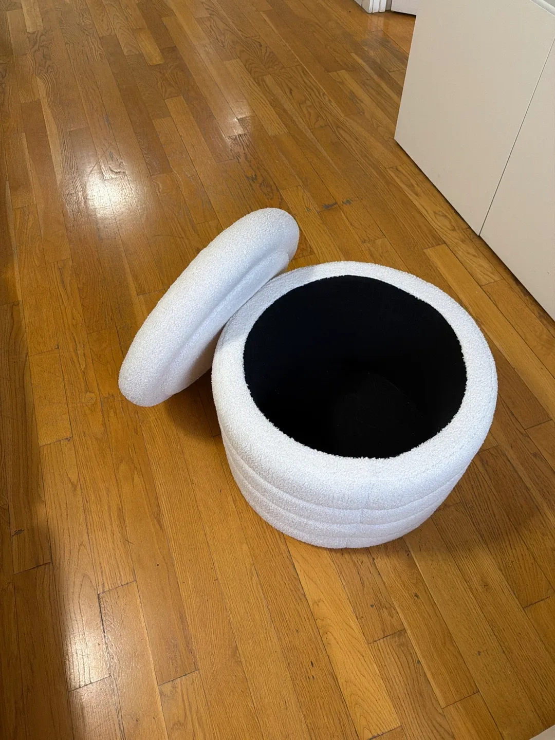 White Boucle Storage Ottoman image indicator(2)