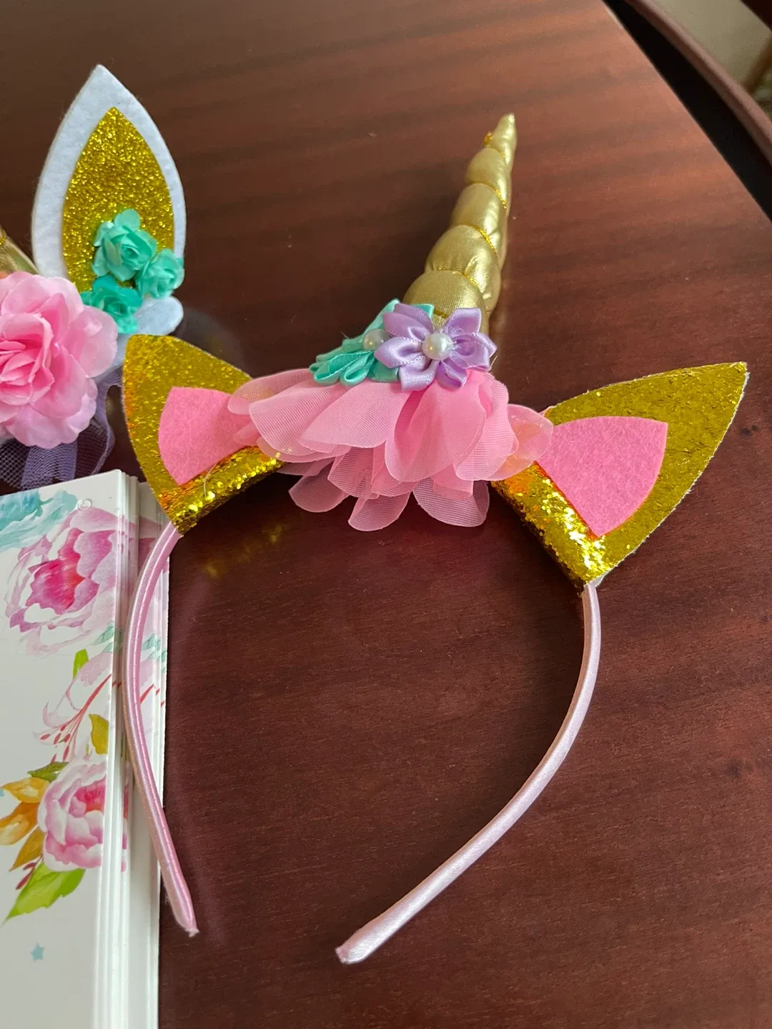 Unicorn Birthday Banner ,Headband and cake topper image indicator(4)