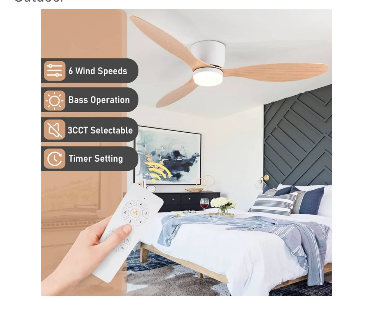 52" Ceiling Fan with LED Light - White Wood