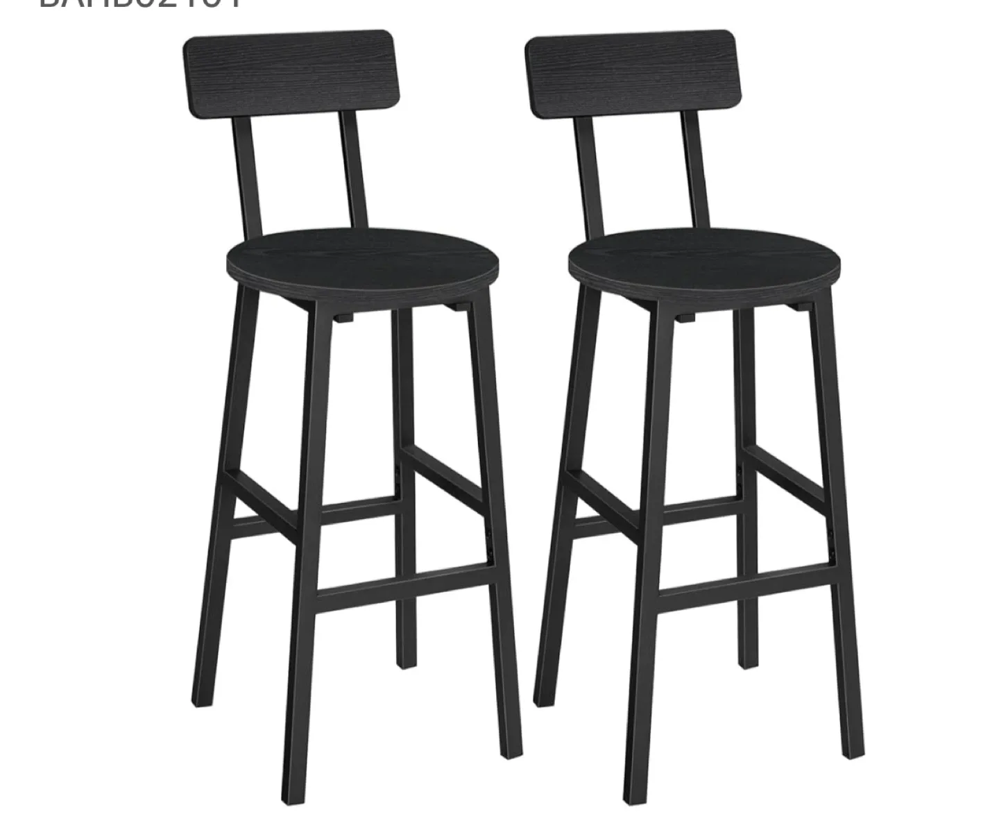 Set of 2 Black Bar Stools - 33.7" Height