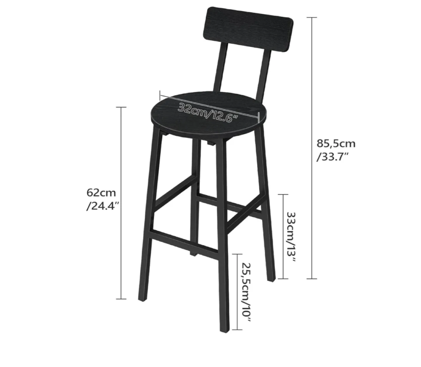Set of 2 Black Bar Stools - 33.7" Height image indicator(4)