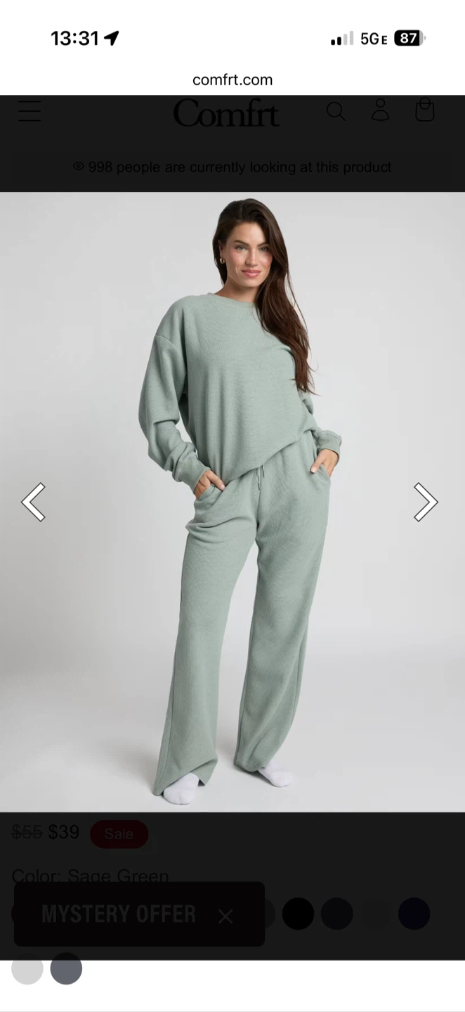 *New* Comfrt Sage Green Waffle Knit Set Size S