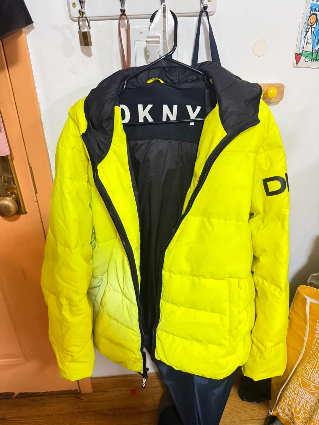 DKNY Puffer Jacket - Yellow, Size XL