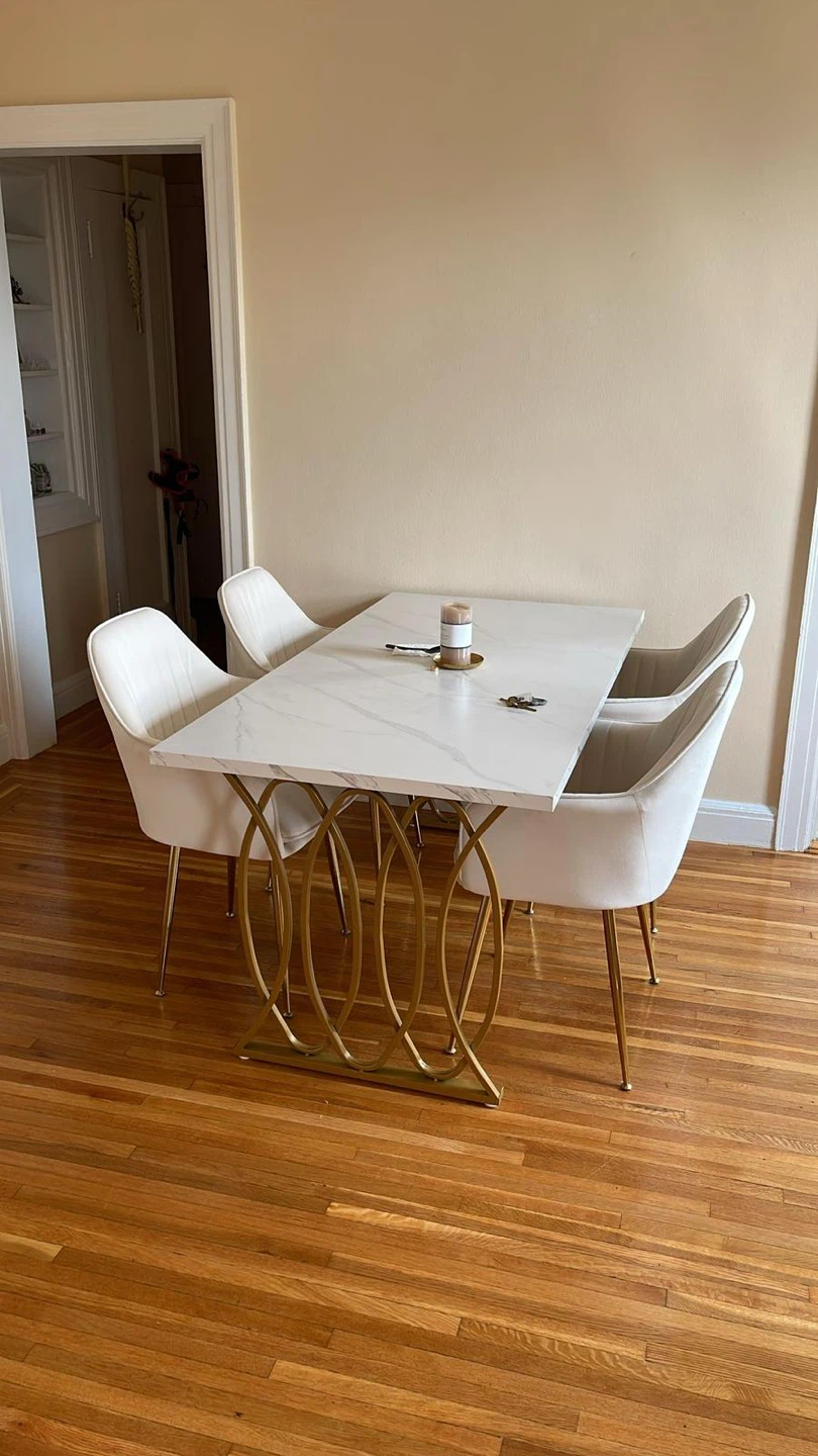 Dining Table with 4 Chairs - White & Gold