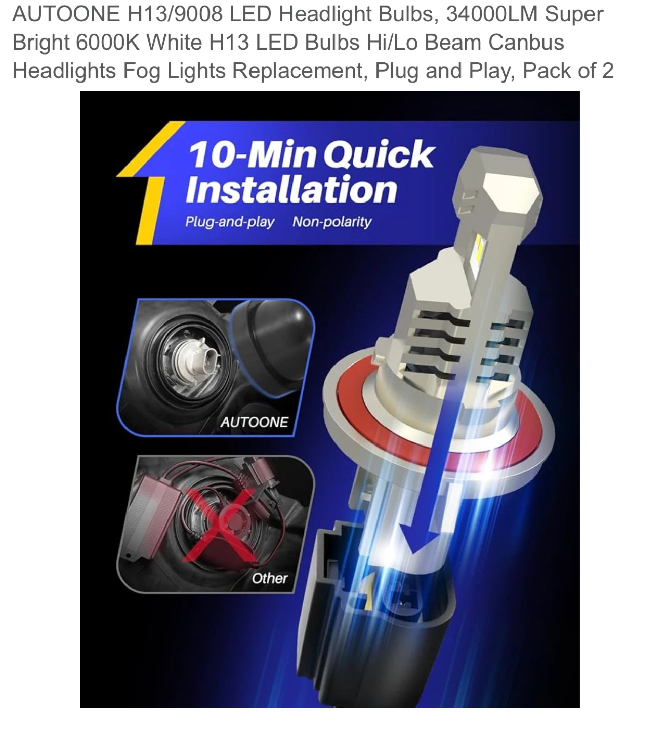 AUTOONE H13/9008 LED Headlight Bulbs - New - photo 3