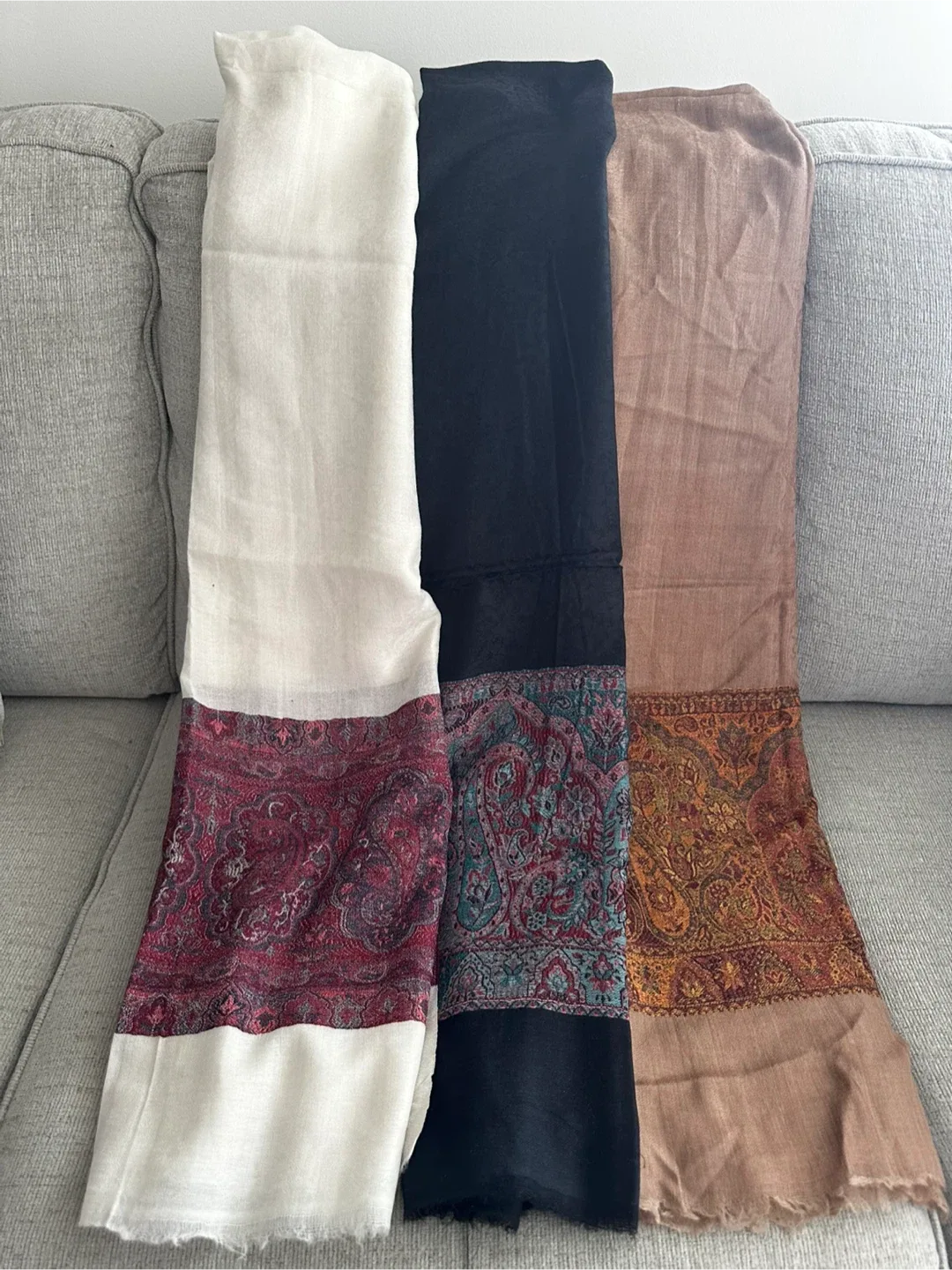 3 Pashmina Shawls - Cream, Black, Beige for $80 each image indicator(2)