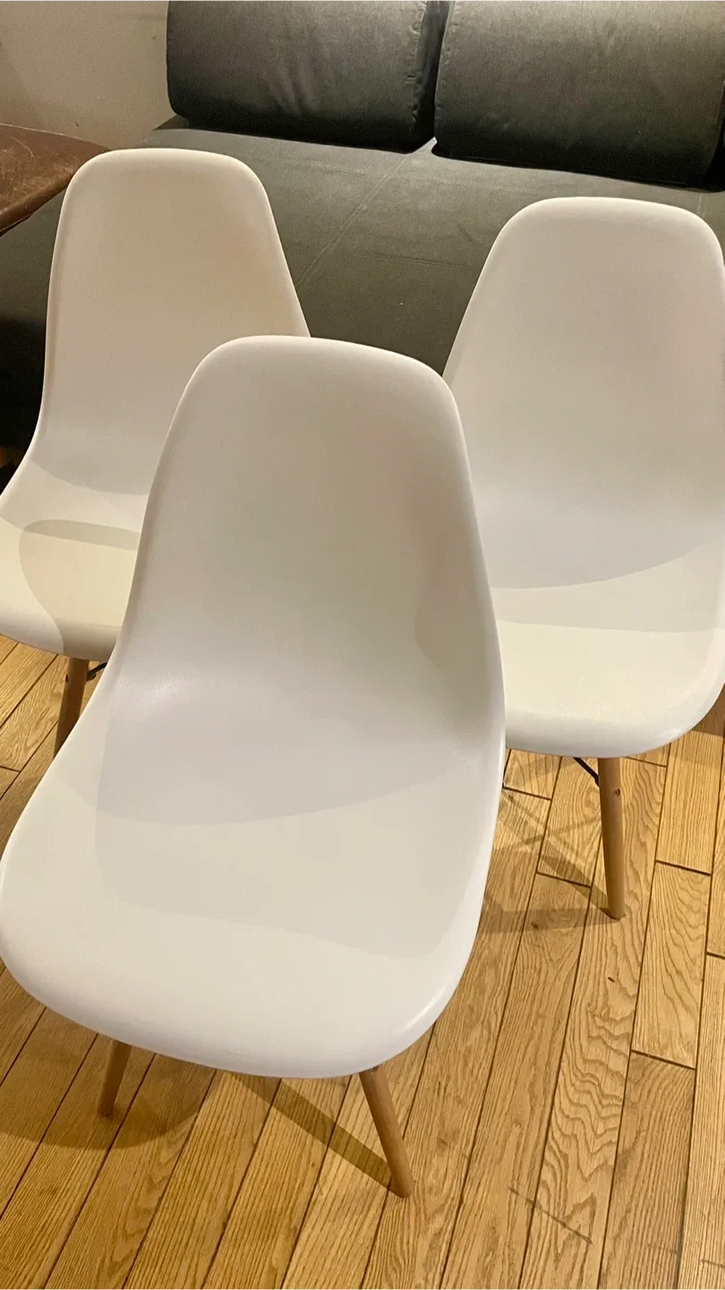 Set of 3 White Eames Style Dining Chairs