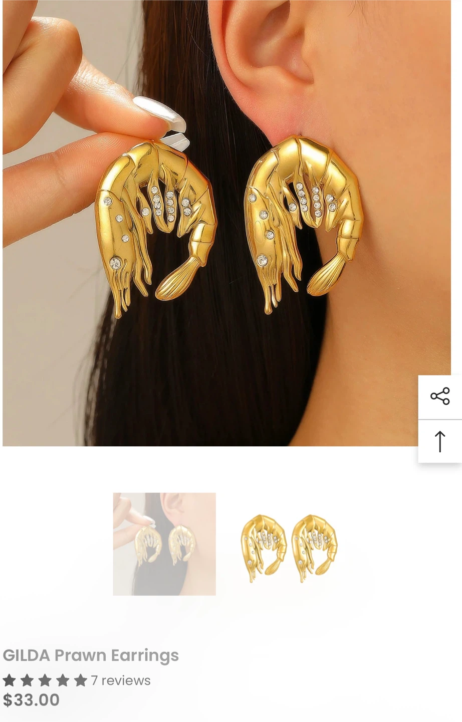 Prawn Earrings - Gold Fashion Jewelry - photo 2