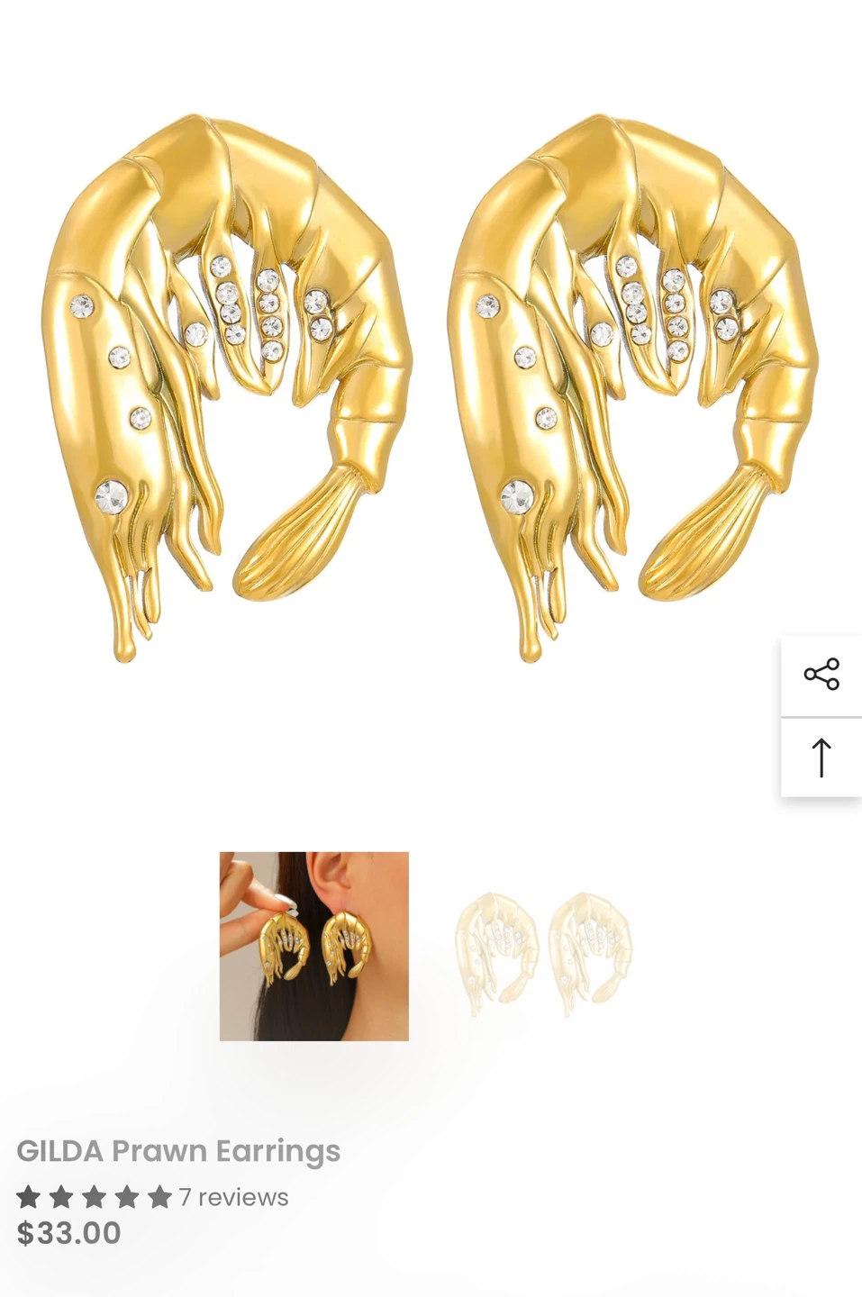 Prawn Earrings - Gold Fashion Jewelry
