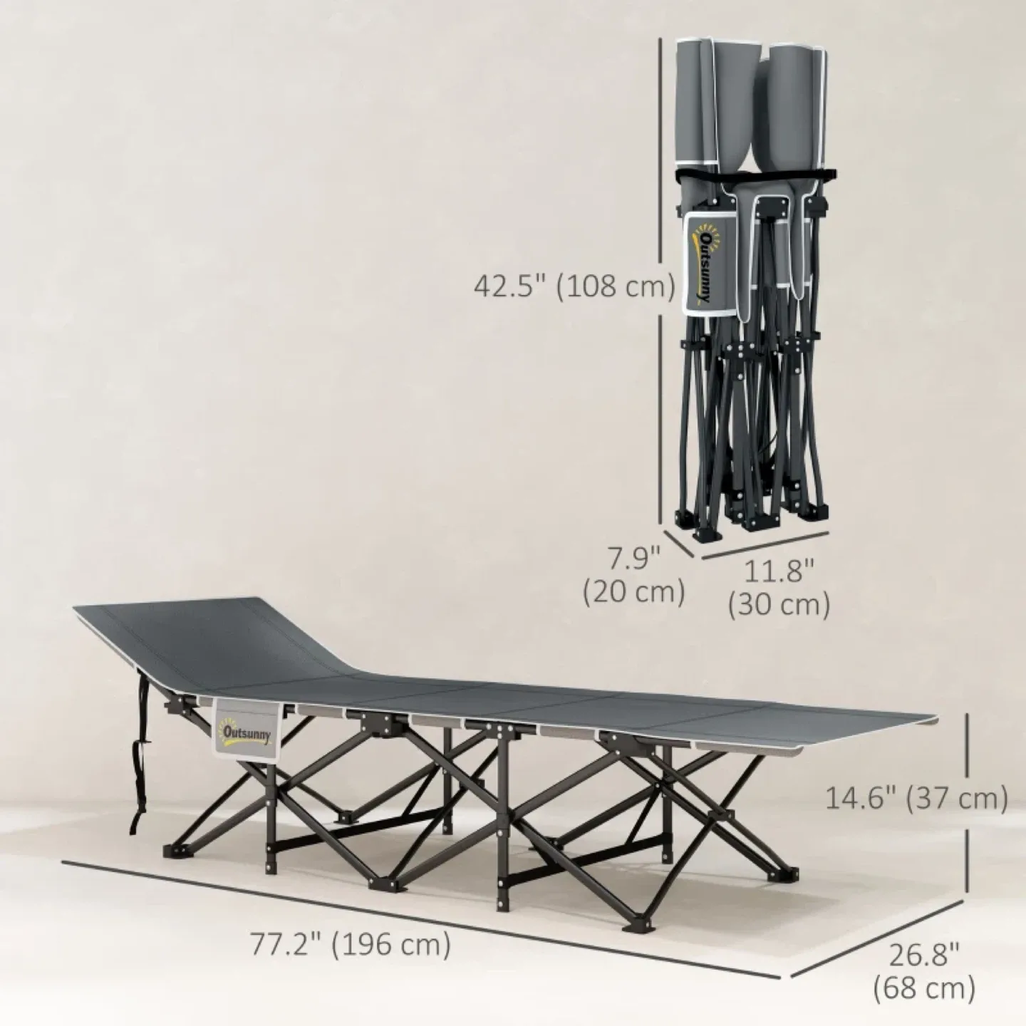 Outsunny Wide Folding Bed, Camping Cot with Mattress image indicator(2)