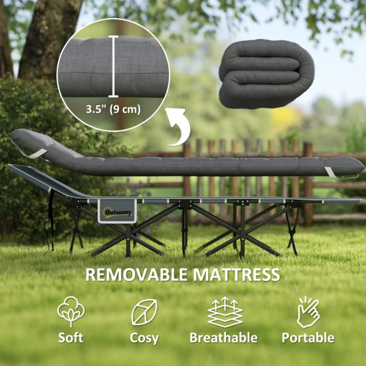 Outsunny Wide Folding Bed, Camping Cot with Mattress image indicator(4)