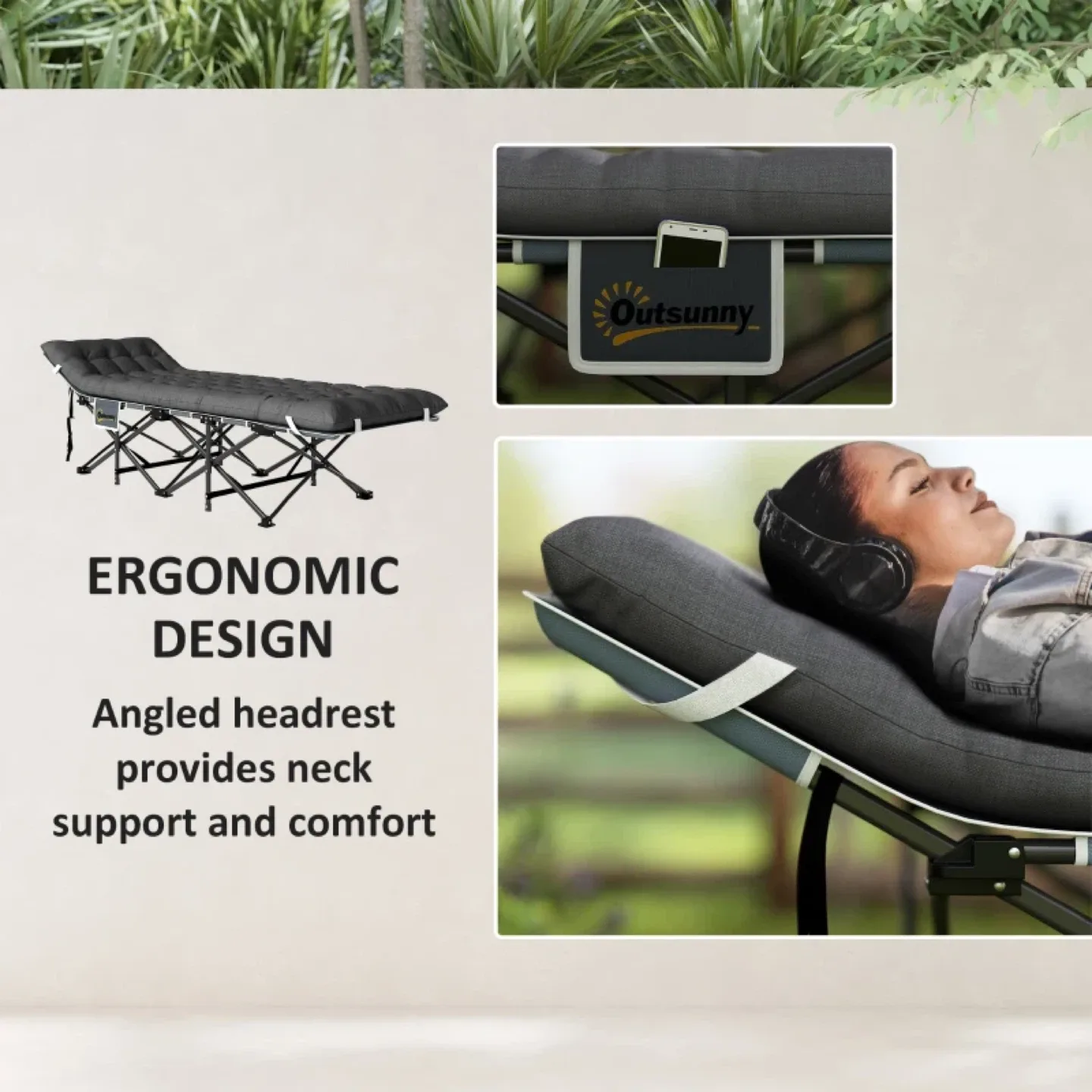 Outsunny Wide Folding Bed, Camping Cot with Mattress image indicator(5)