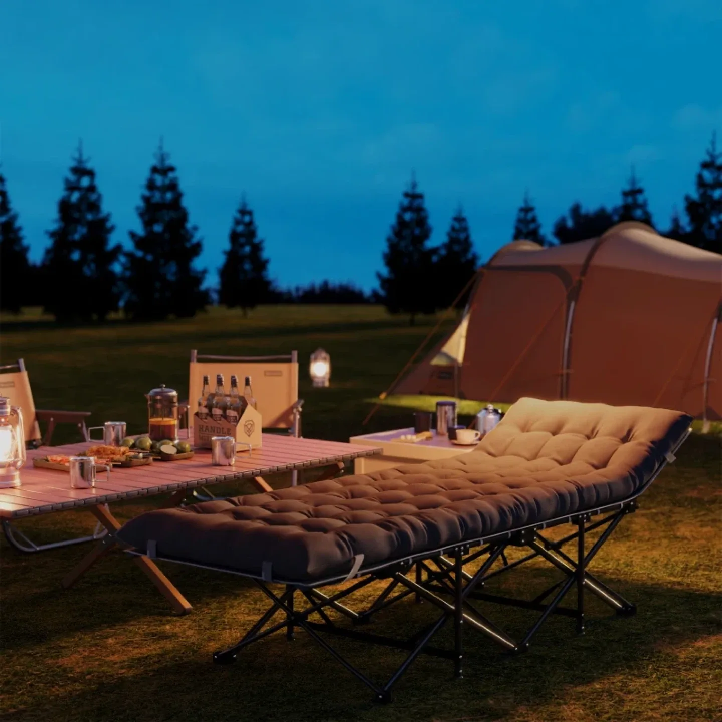 Outsunny Wide Folding Bed, Camping Cot with Mattress image indicator(9)