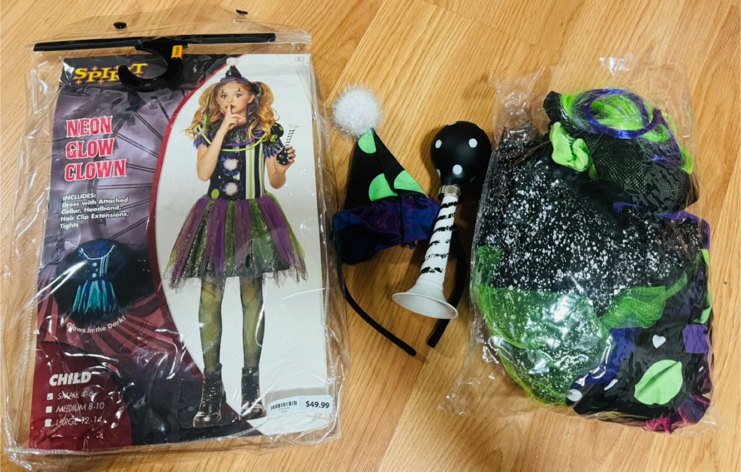 Spirit Halloween Neon Glow Clown Costume - Size Small - photo 2