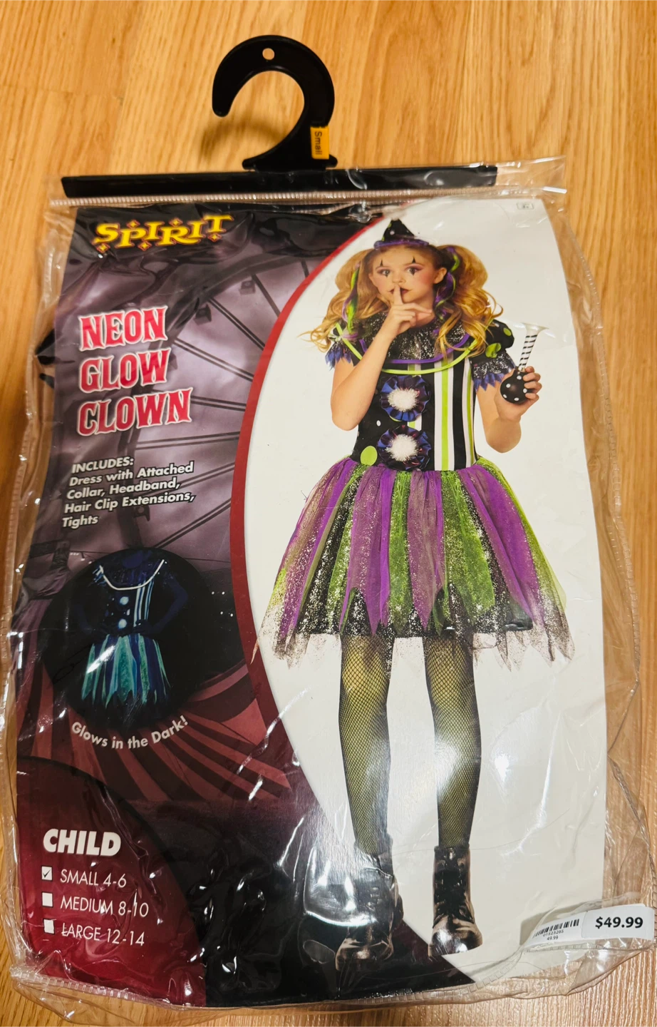 Spirit Halloween Neon Glow Clown Costume - Size Small