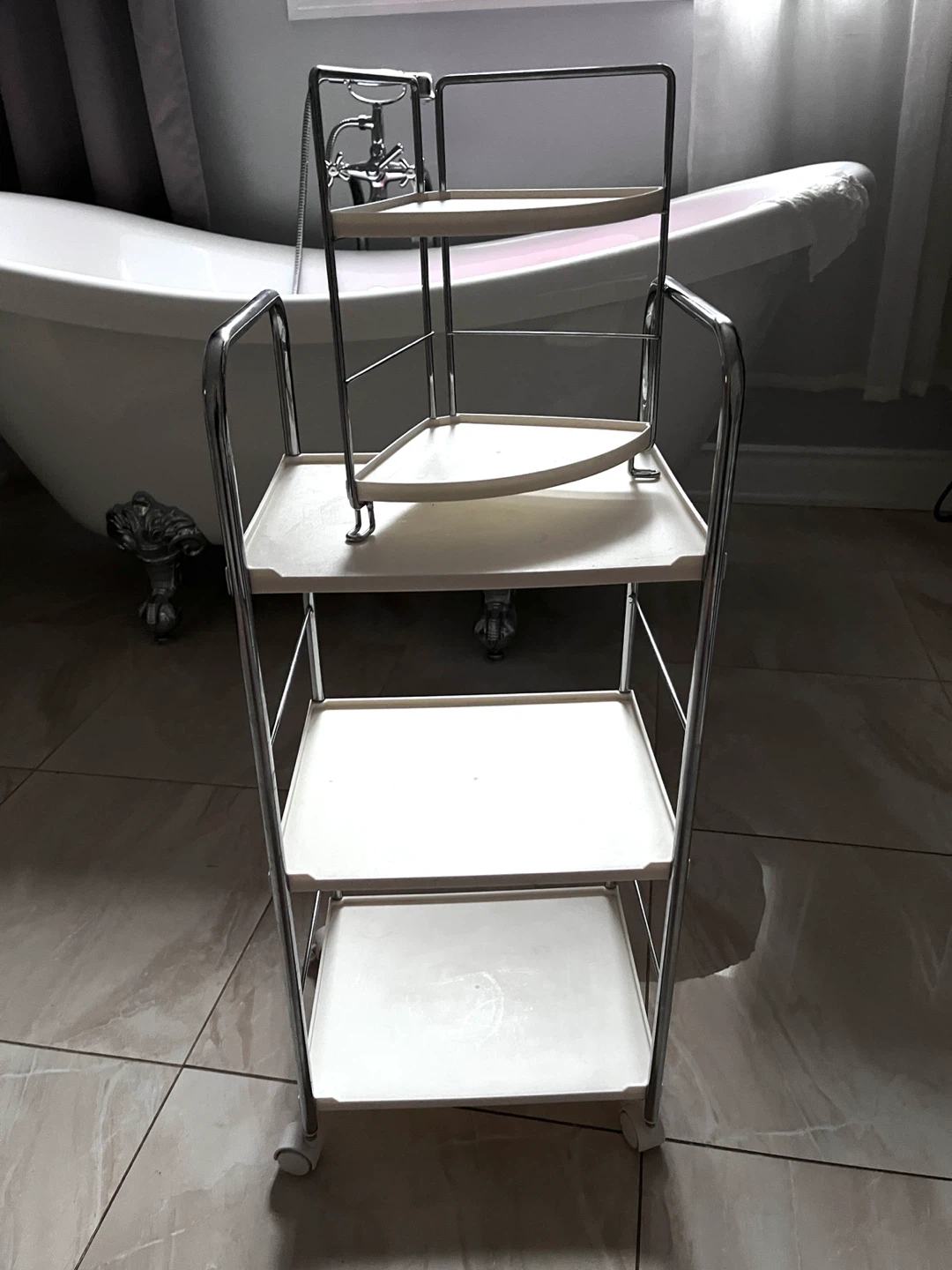 Rolling Bathroom Shelf - Chrome & White - photo 3