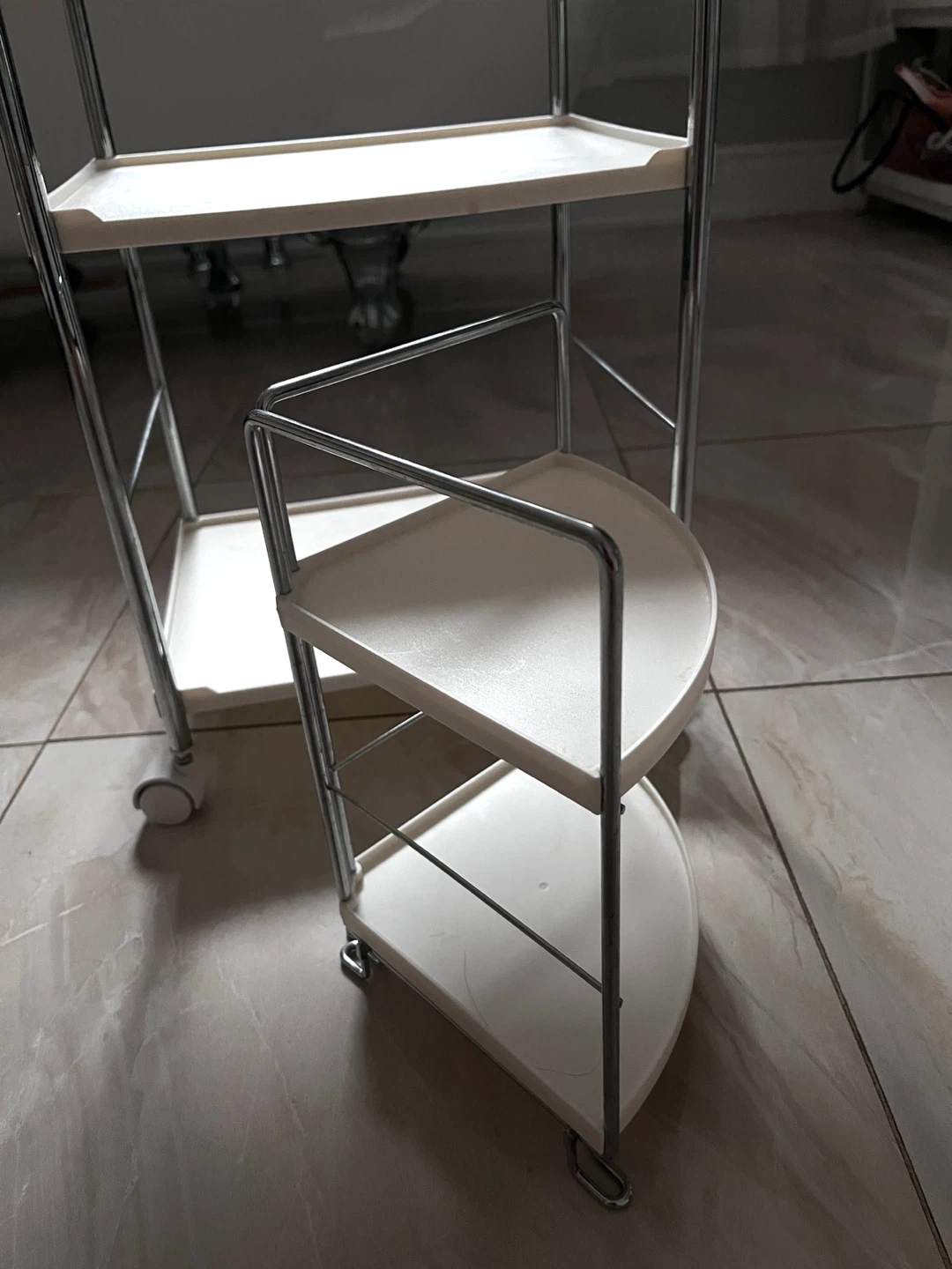 Rolling Bathroom Shelf - Chrome & White