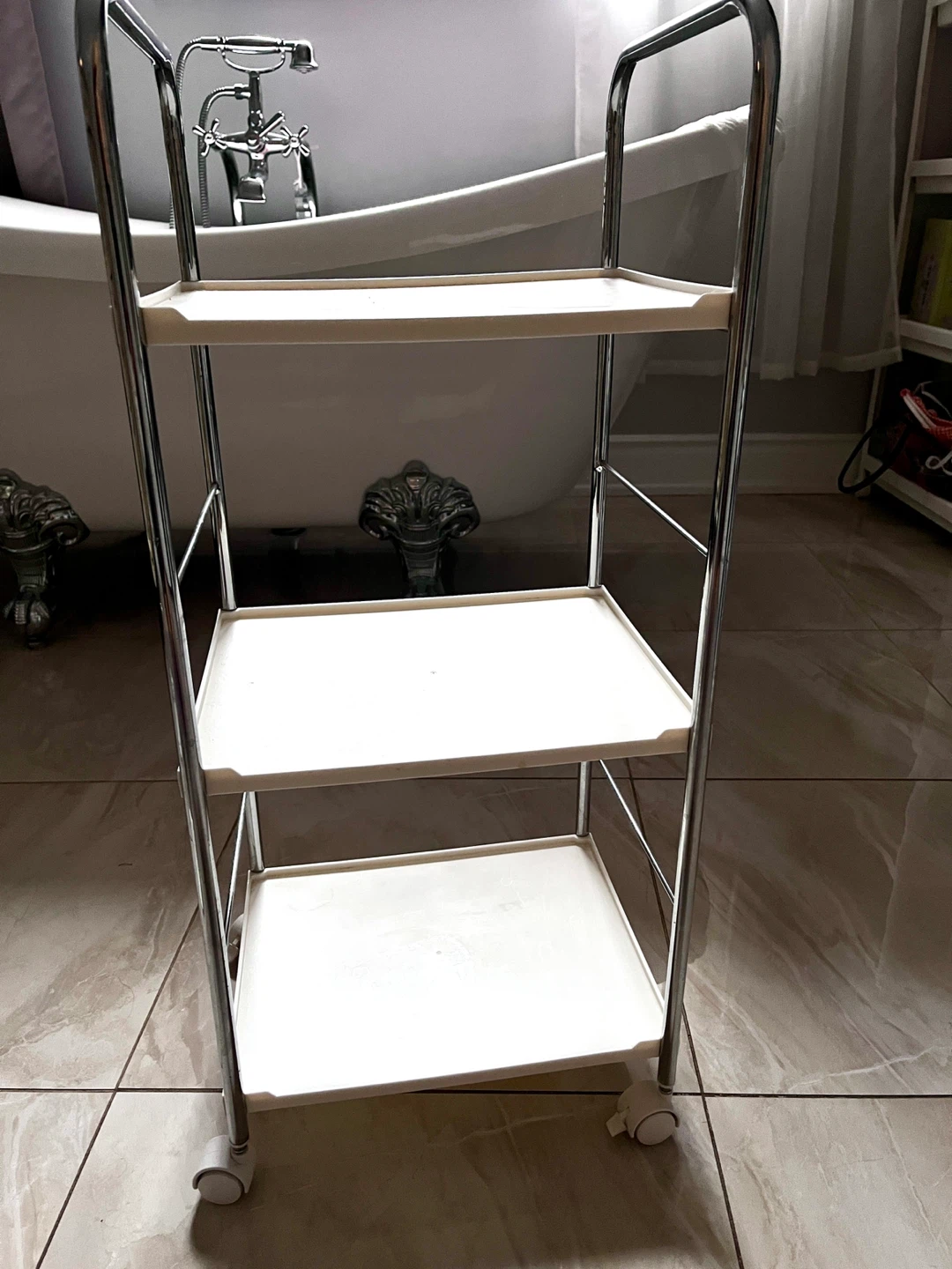 Rolling Bathroom Shelf - Chrome & White - photo 2