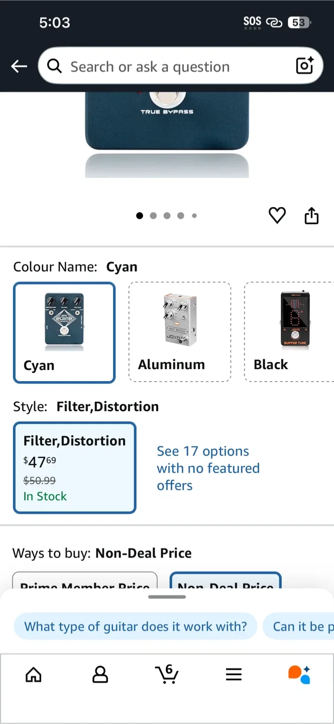 JOYO Splinter Distortion Pedal - Cyan thumbnail