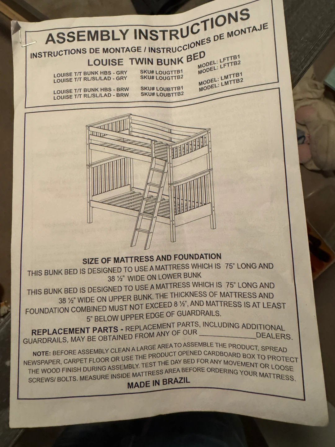 Louise Twin Bunk Bed - Grey - with 2 mattresses