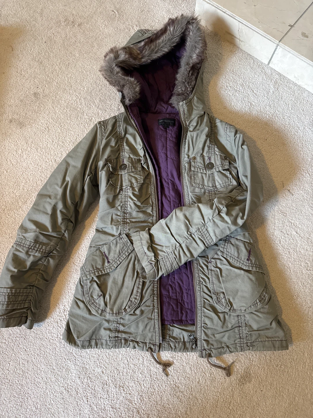 MNG Casual Sportswear Olive Green Winter Coat XS