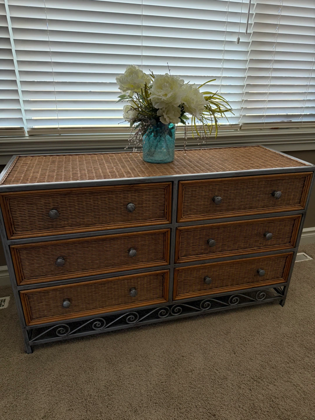 Wicker & Metal 6-Drawer Dresser